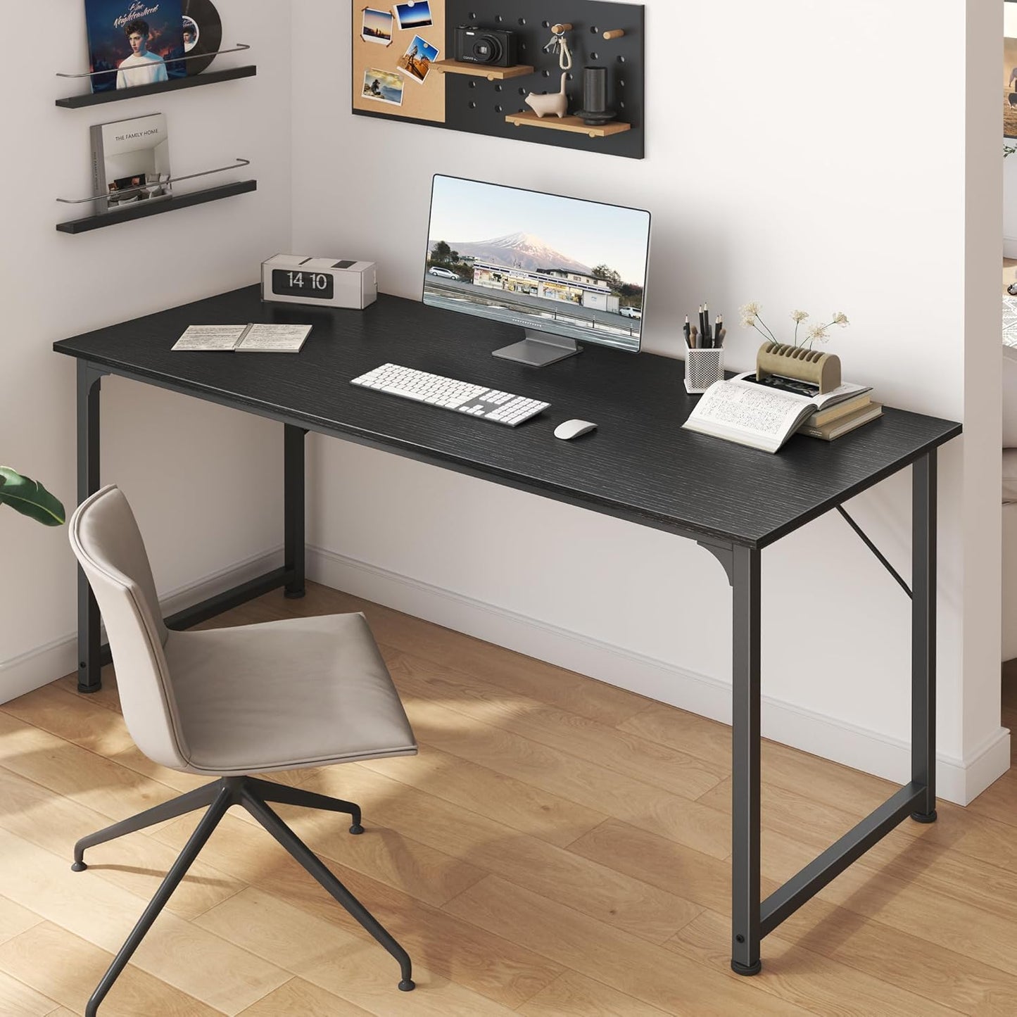 55-Inch Modern Home Office Desk with Sturdy Metal Frame, Ideal for Gaming and Writing, Black Finish