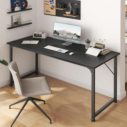 55-Inch Modern Home Office Desk with Sturdy Metal Frame, Ideal for Gaming and Writing, Black Finish