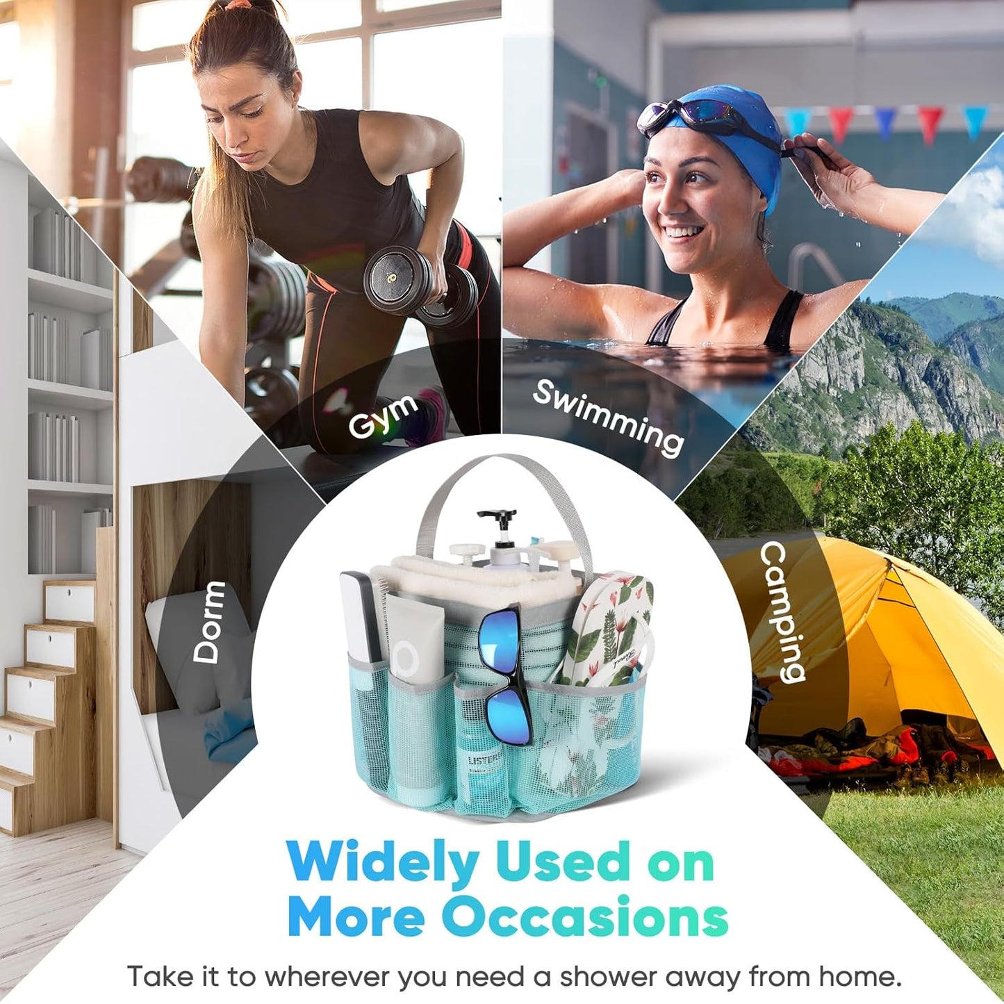 2 Pack Mesh Shower Caddy Portable for College Dorm Room Essentials, Shower Caddy Dorm with 8-Pocket Large Capacity,Shower Bag for Beach,Swimming,Gym