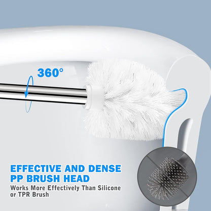 Toilet Brush and Holder Set - 2 Pack, Ergonomic 304 Stainless Steel Long Handle Toilet Bowl Brush for Elegant and Durable Bathroom Use (White)