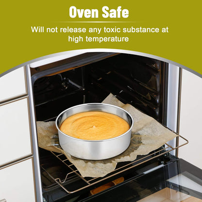 8 Inch Cake Pans Set, round Baking Pan Stainless Steel Layer Birthday Wedding Cake Oven Pans, Non Toxic & Heavy Duty, Deep Side & Mirror Finish, Dishwasher Safe, (2Pcs)