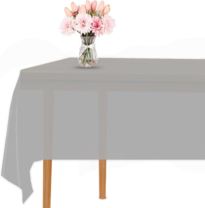 Silver 3 Pack Premium Disposable Plastic Tablecloth for Parties 54 Inch X 108 Inch Rectangle Table Cover 6 to 9 Foot Tables for Birthdays Thanksgiving Weddings Christmas Anniversary Buffet Table