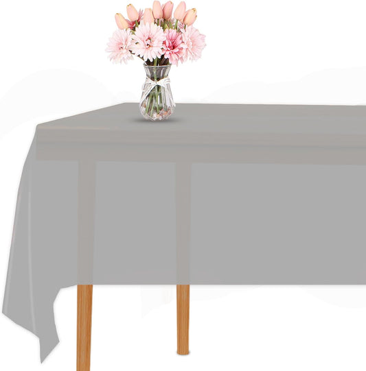 Silver 3 Pack Premium Disposable Plastic Tablecloth for Parties 54 Inch X 108 Inch Rectangle Table Cover 6 to 9 Foot Tables for Birthdays Thanksgiving Weddings Christmas Anniversary Buffet Table
