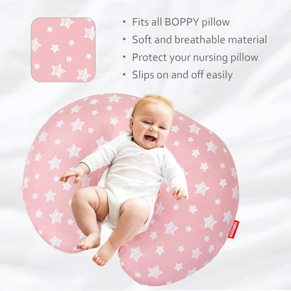 2 Pack Nursing Pillow Cover Grey and Navy for Infant, Snug Fits Boppy Nursing Pillows, Breastfeeding Nursing Pillow Slipcovers Super Soft, for Breastfeeding Moms, Pink & Gray Star