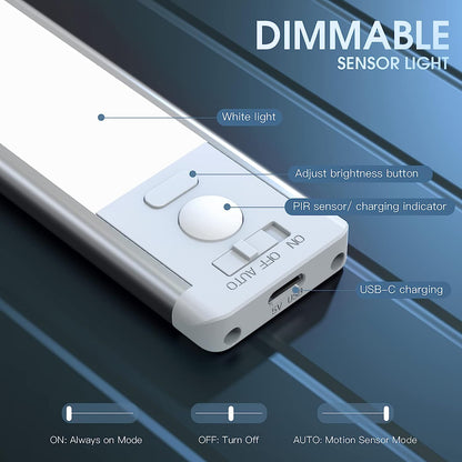 Under Cabinet Light,40 LED Rechargeable Battery Operated Motion Sensor Light Indoor, Magnetic Dimmable Closet Light, Wireless under Counter Lights for Kitchen, Stairs, One Light