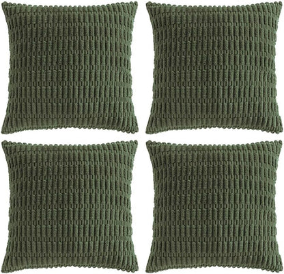 2 Packs Boho Olive Green Decorative Throw Pillow Covers 18X18 Inch for Couch Bed Sofa, Rustic Modern Farmhouse Home Decor, Soft Plush Corduroy Cute Square Cushion Case 45X45 Cm