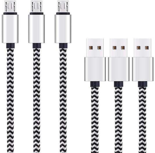 Micro USB Cable,[10Ft3Pack], High Speed 2.0 USB a Male to Micro USB Sync & Charging Nylon Braided Cable for Android Smartphone Tablets Wall and Car Charger Connection[Silver&Blackwhite]