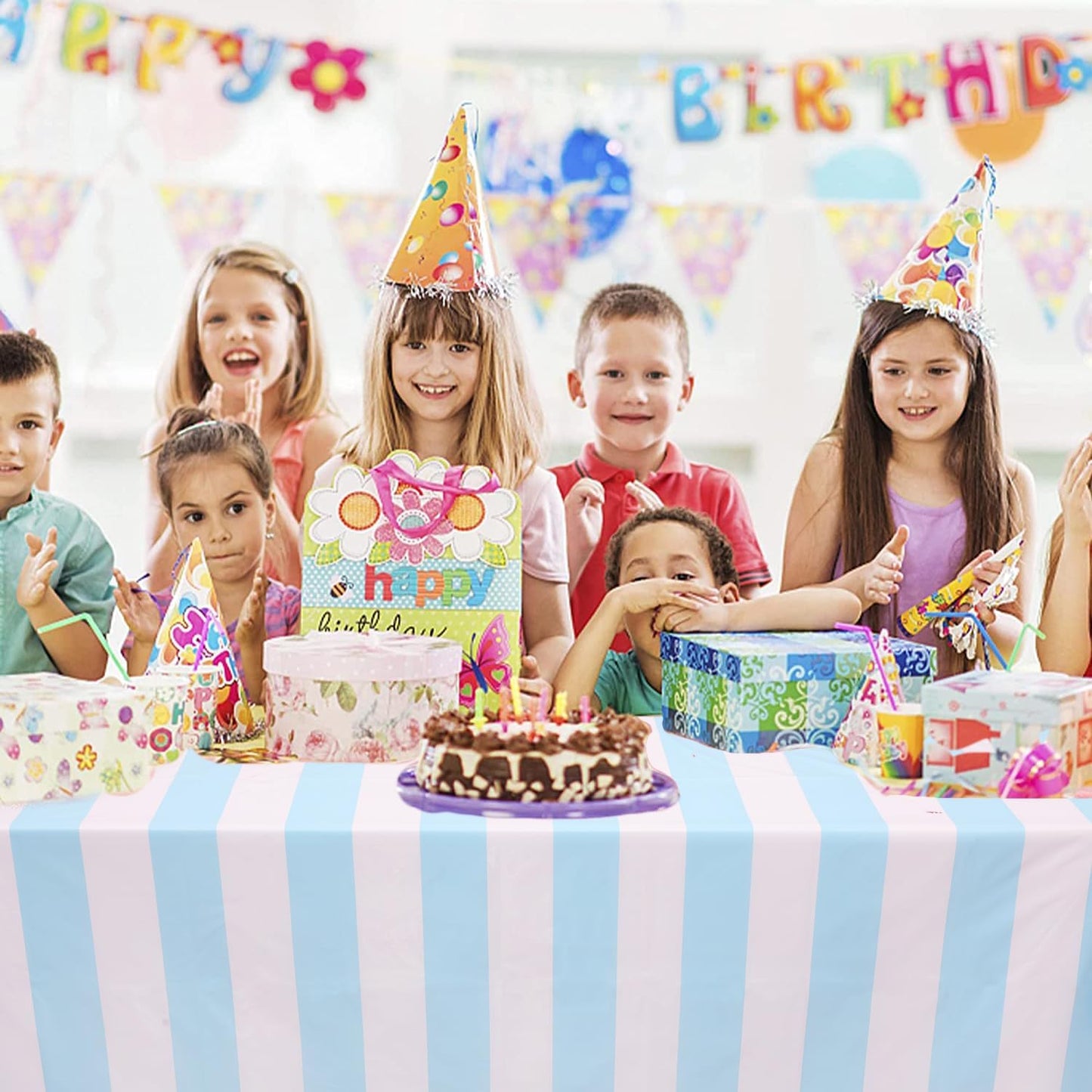 3 Packs Light Blue and White Striped Table Cloth 54 X 108 Inches Bluey Stripe Table Cover Disposable Plastic Beach Tablecloths Waterproof Rectangle Picnic Tablecover for Pool Birthday Party