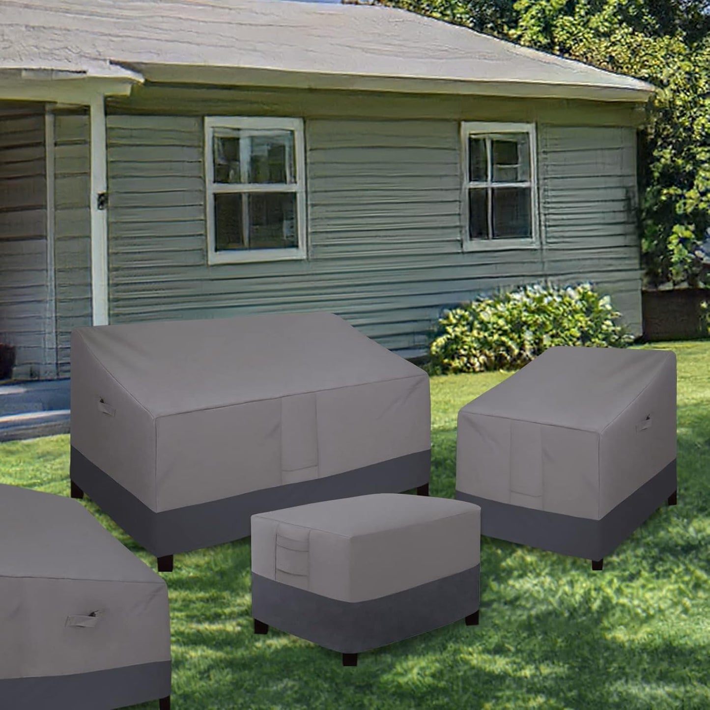 Outdoor Ottoman Cover, Waterproof Patio Ottoman Cover, Heavy Duty Outdoor Furniture Cover with Padded Handles (1 Pack-25"X25"X17", Gray/Dark Gray)