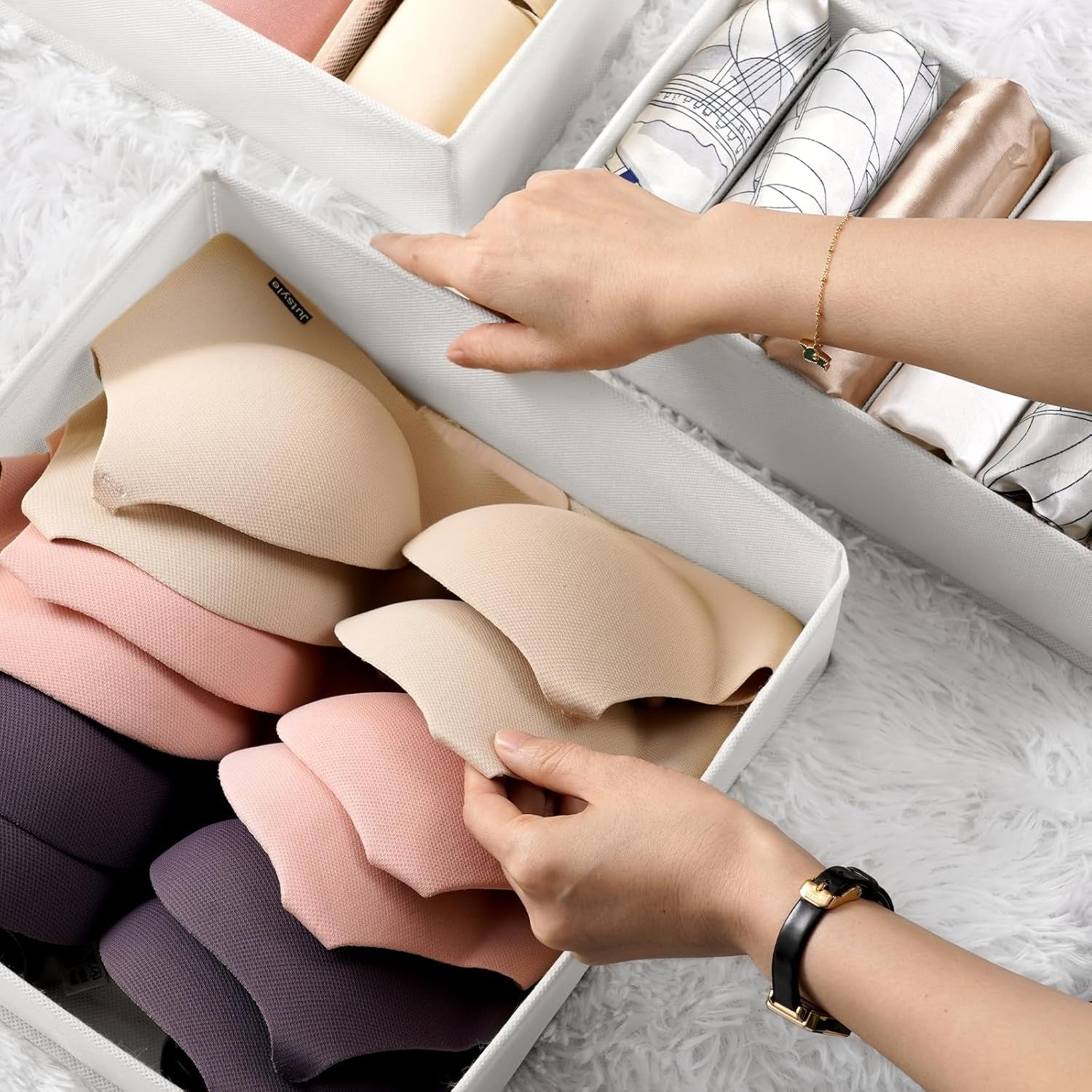 Underwear Sock Drawer Organizer Dividers 8 Set, Foldable Dresser Closet Organizers and Storage Bins for Baby Clothing, Sock, Underwear, Bra, Ties, Scarf (White)