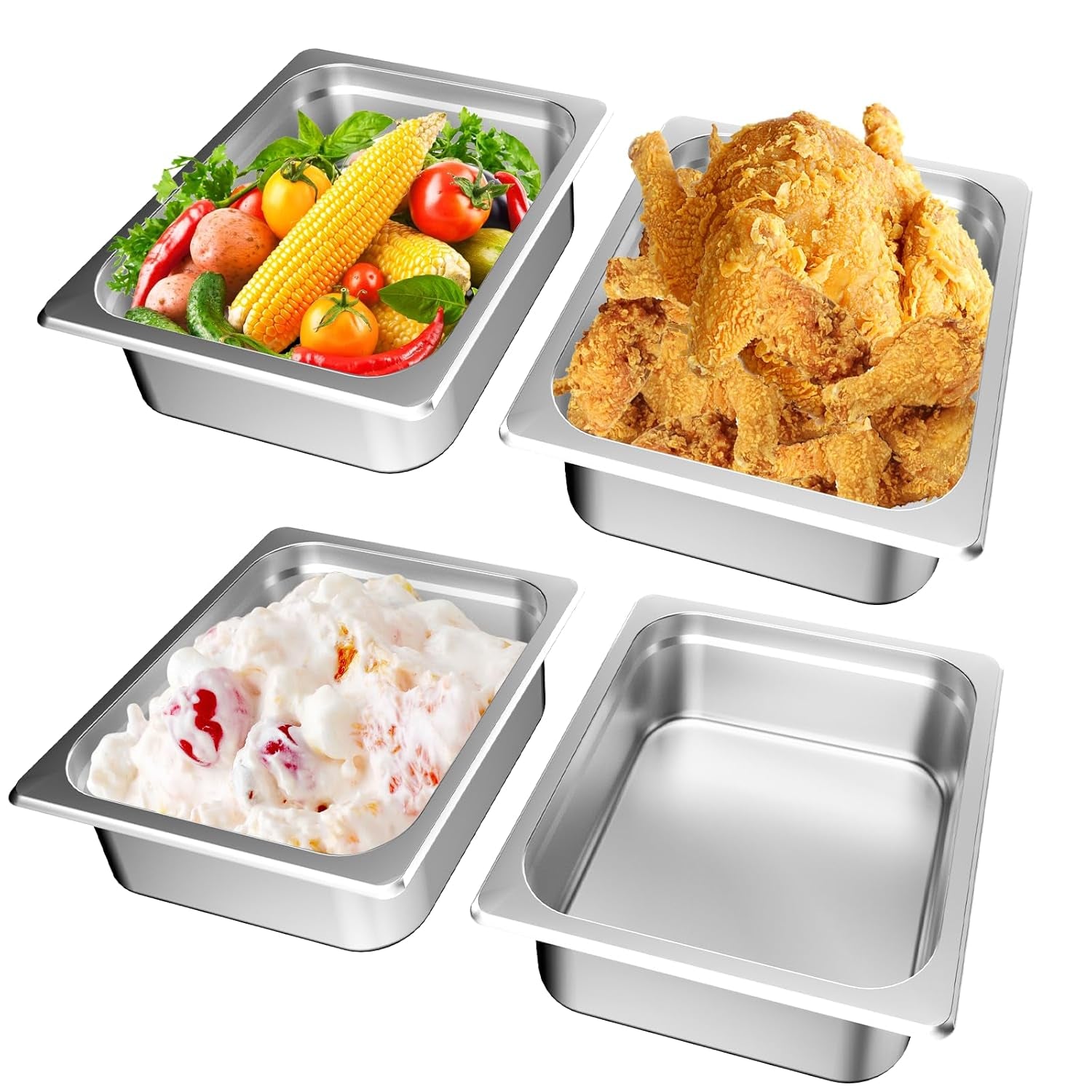 Hotel Pan 1/2 Half Size - Steam Pan with Lid 4" Deep 4 Packs Food Pan anti Jam Stainless Steel Buffet Pan Commercial Stainless Steel Pan
