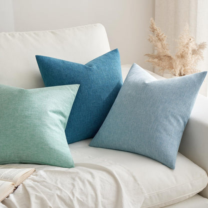 Pack of 2 Decorative Farmhouse Linen Pillow Covers Rustic Boho Accent Outdoor Couch Throw Pillow Covers for Cushion Bed Sofa Living Room Home Decor 18X18 Inch Aqua Green