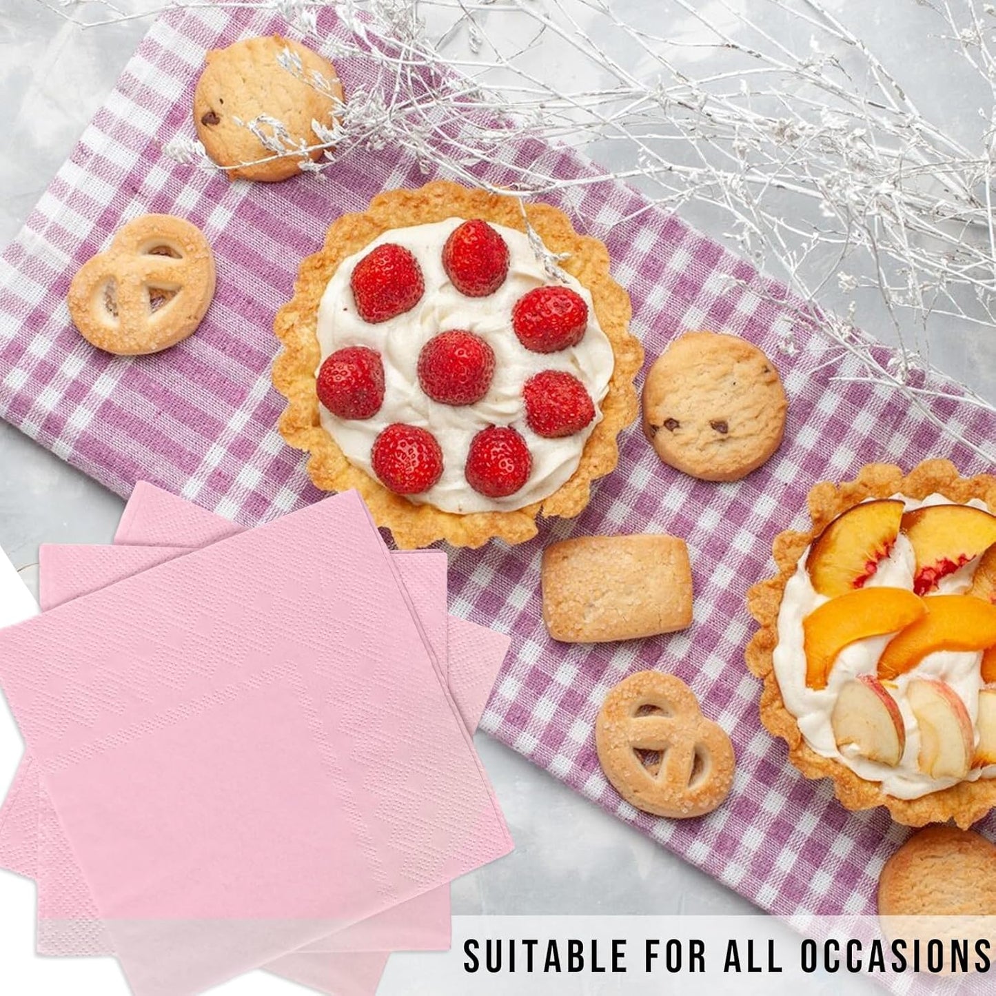 50 Pcs 3-Ply Light Pink Napkins Disposable Pink Cocktail Napkins Dessert for Dinner Wedding Birthday Party Anniversary Party, Baby Shower, Baby Pink Napkins 5 X 5 Inch Folded