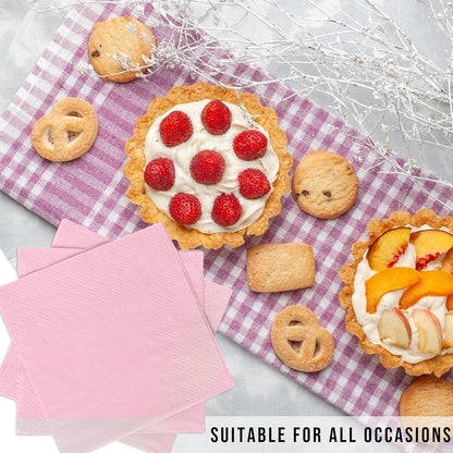 50 Pcs 3-Ply Light Pink Napkins Disposable Pink Cocktail Napkins Dessert for Dinner Wedding Birthday Party Anniversary Party, Baby Shower, Baby Pink Napkins 5 X 5 Inch Folded