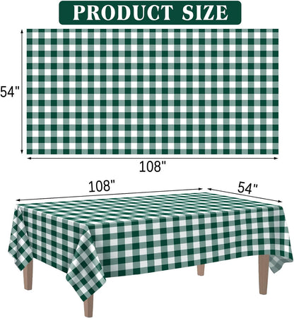 2 Pack Green Gingham Tablecloth, 54 X 108 Inches Green and White Checkered Tablecloths Plastic Table Cloth Disposable Picnic Tablecovers for Rectangle Table
