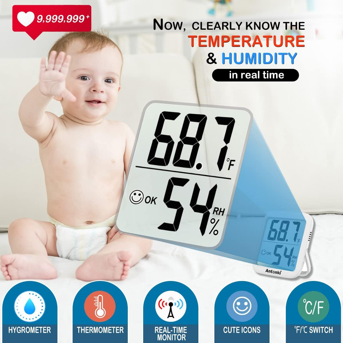 Pack of 4  Room Thermometer Indoor Hygrometer, Humidity Gauge, Humidity Meter, Digital Temperature and Humidity Monitors for Home, Baby Room, Terrarium, Incubator - 4 Pack (2 White+2 Black)