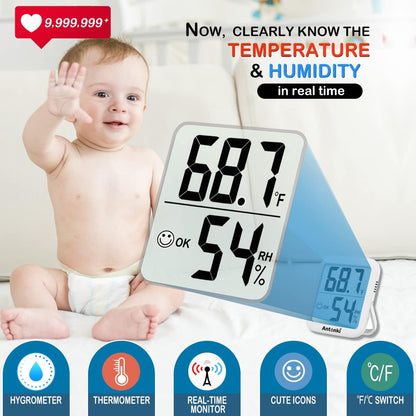 Pack of 4  Room Thermometer Indoor Hygrometer, Humidity Gauge, Humidity Meter, Digital Temperature and Humidity Monitors for Home, Baby Room, Terrarium, Incubator - 4 Pack (2 White+2 Black)