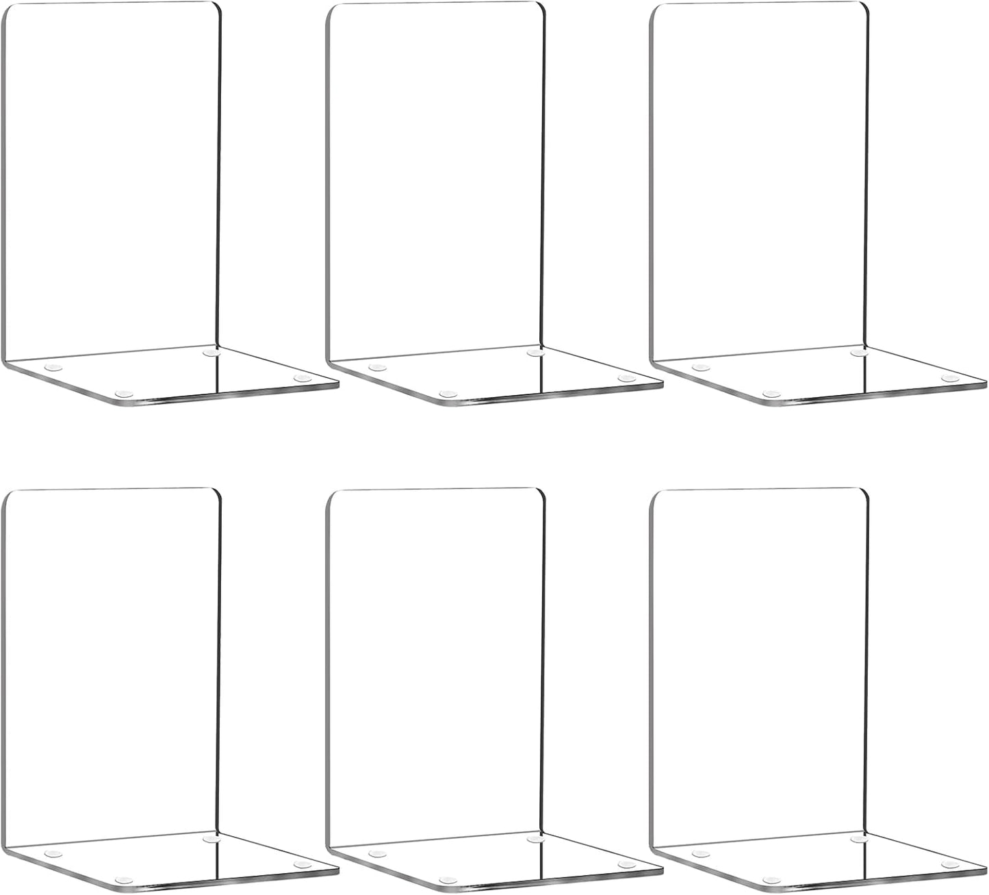 Book Ends 6 Pcs Acrylic Bookends Clear Book Holders for Shelves, Book Organizer with 24 Pcs Silicone Non-Slip Mats for Library Office School (5 * 5 * 7.3 Inch 3Mm Thickness 3 Pairs/ 6 Pcs)