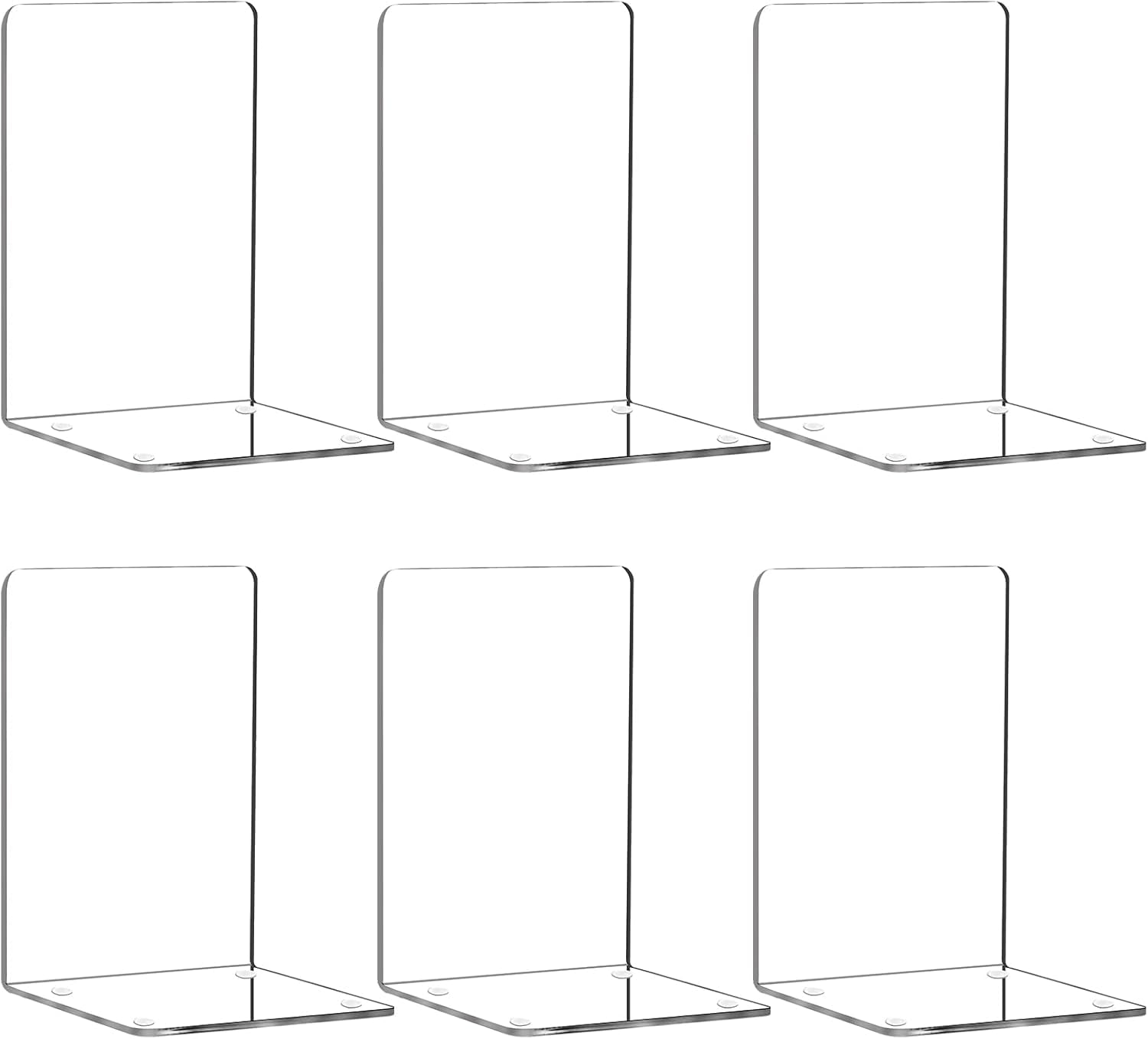 Book Ends 6 Pcs Acrylic Bookends Clear Book Holders for Shelves, Book Organizer with 24 Pcs Silicone Non-Slip Mats for Library Office School (5 * 5 * 7.3 Inch 3Mm Thickness 3 Pairs/ 6 Pcs)