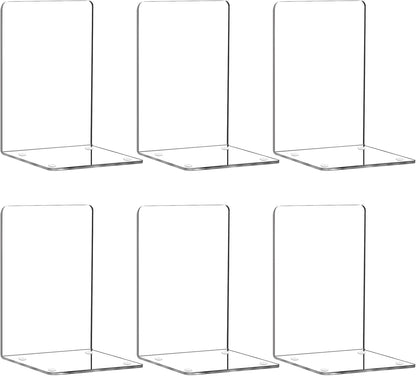Book Ends 6 Pcs Acrylic Bookends Clear Book Holders for Shelves, Book Organizer with 24 Pcs Silicone Non-Slip Mats for Library Office School (5 * 5 * 7.3 Inch 3Mm Thickness 3 Pairs/ 6 Pcs)