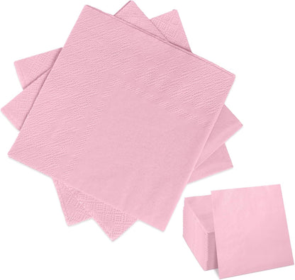 50 Pcs 3-Ply Light Pink Napkins Disposable Pink Cocktail Napkins Dessert for Dinner Wedding Birthday Party Anniversary Party, Baby Shower, Baby Pink Napkins 5 X 5 Inch Folded