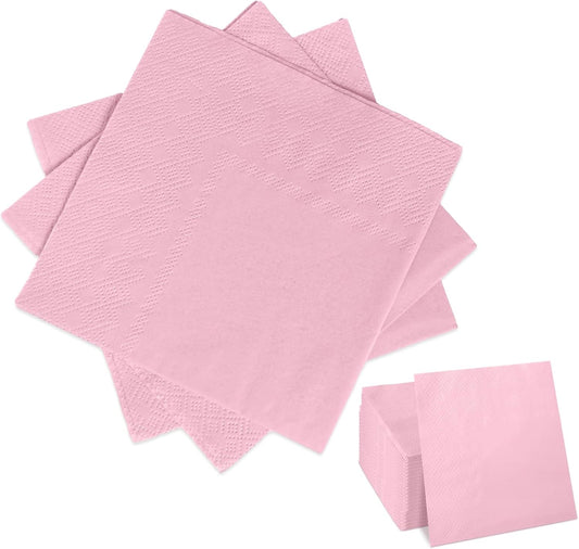 50 Pcs 3-Ply Light Pink Napkins Disposable Pink Cocktail Napkins Dessert for Dinner Wedding Birthday Party Anniversary Party, Baby Shower, Baby Pink Napkins 5 X 5 Inch Folded