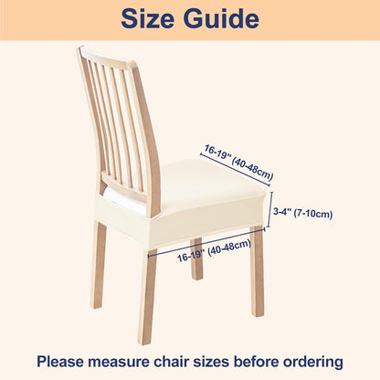 Waterproof Seat Covers for Chairs Set of 2, Stretch Pu Leather Removable Washable Dining Room Chair Seat Slipcovers Protector, No Rear Covers, Beige