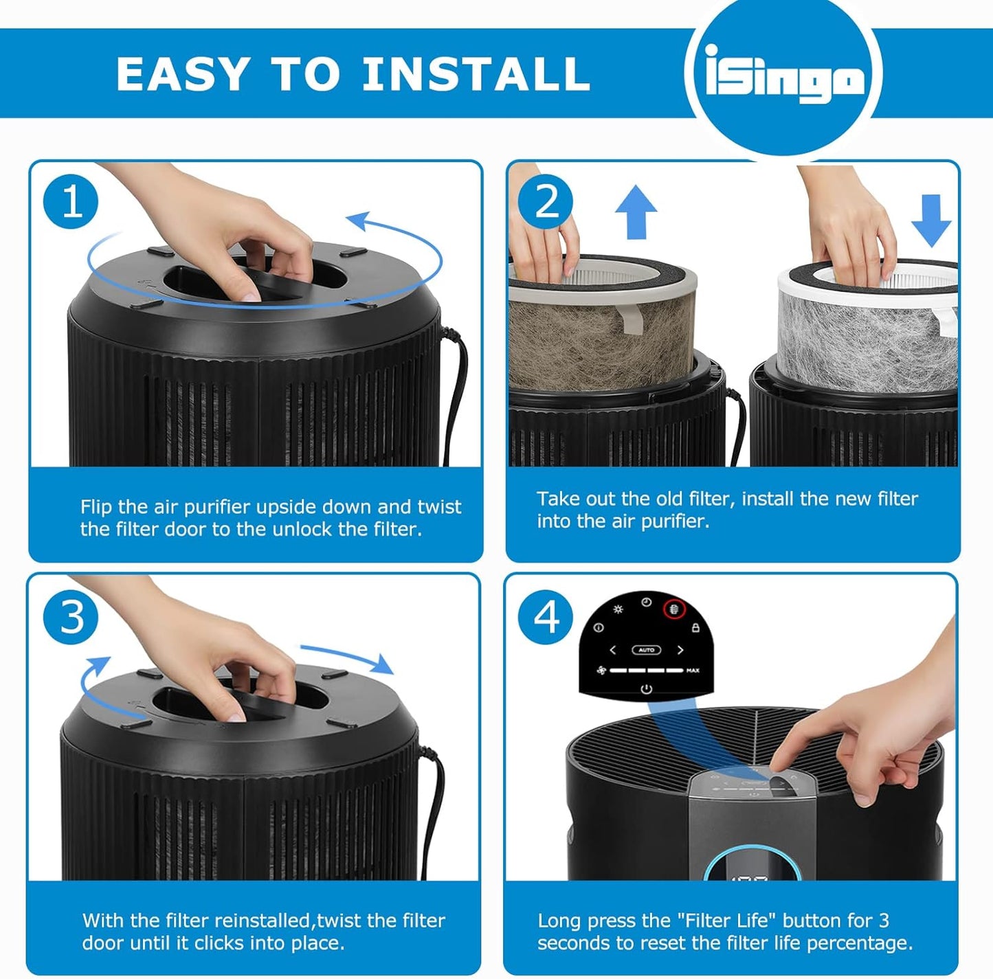 HP201 HP202 MAX Filter Compatible with Shark HP200 Series, HP302 & HC502 Air Purifiers, 3-in-1 Filter, Part #HE2FKBAS, HE2FKBASMB (2-Pack)