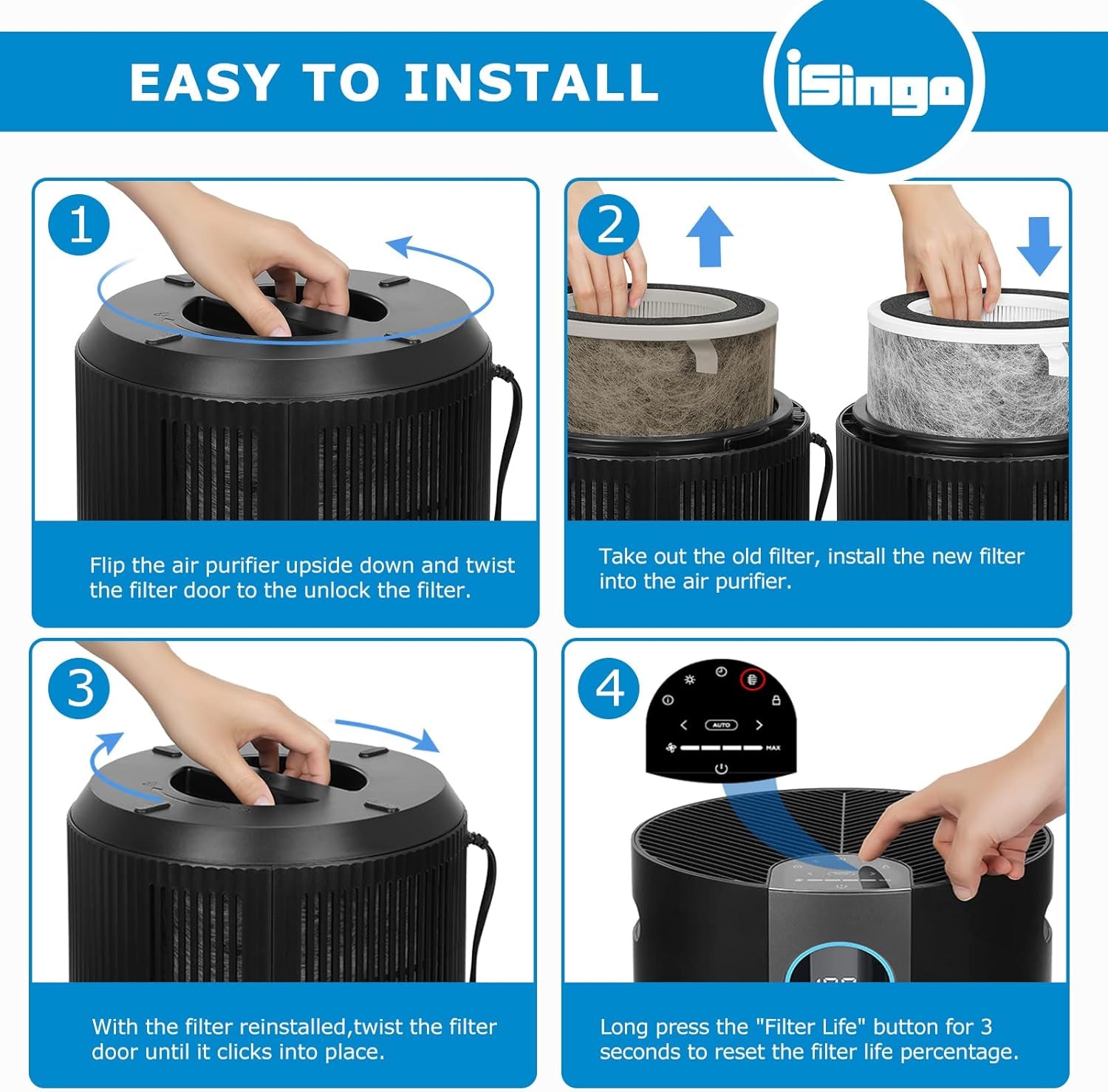 HP201 HP202 MAX Filter Compatible with Shark HP200 Series, HP302 & HC502 Air Purifiers, 3-in-1 Filter, Part #HE2FKBAS, HE2FKBASMB (2-Pack)