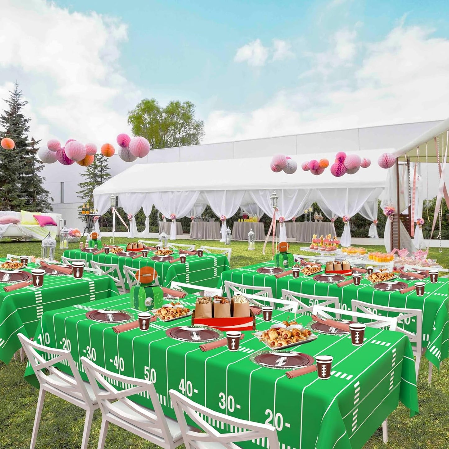 2 Pack Football Tablecloths, Football Themed Disposable Plastic Table Cover for Birthday, Sports Party Games Decorations 54 X 108 Inch