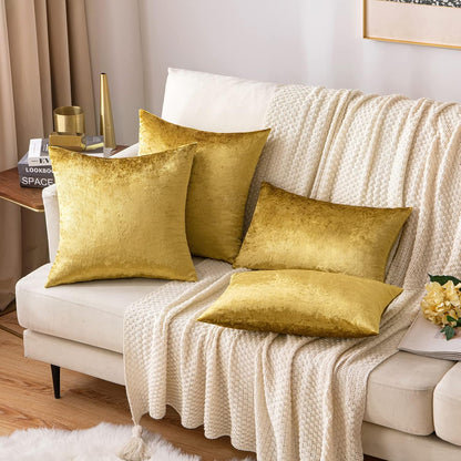 Velvet Throw Pillow Covers 18X18 Inch, Pack of 2 - Golden, Super Soft Decorative Square Cushion Cases Modern Luxury Home Decor for Sofa, Couch, Bed, Chair