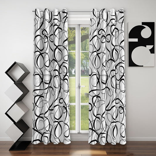 Black Grey White Geometric Curtains 2 Panels Sets Abstract Line Modern Art Pattern Window Treatments Room Darkening Heat Blocking Elegant Curtain Decor for Living Room Bedroom 52X84 Inches