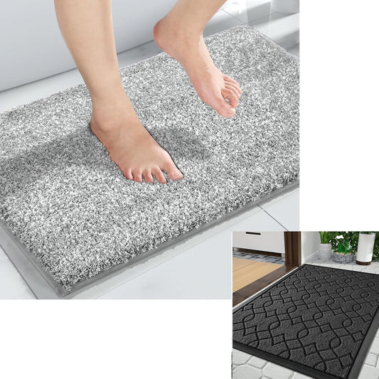 Durable Front Door Mats & Bathroom Rugs Mat, Extra Soft Comfortable Bath Rugs, Non-Slip, Water Absorbent, Thick Bathroom Floor Mats