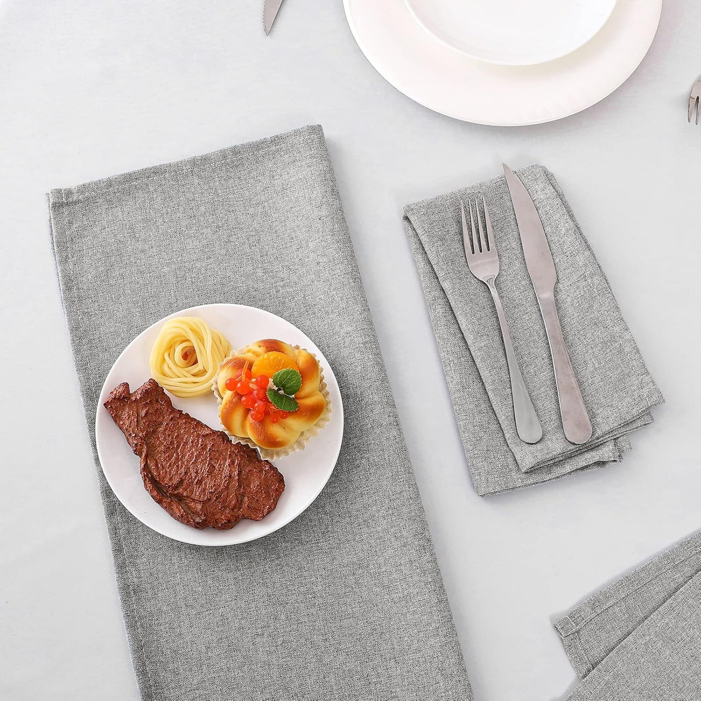 Linen Textured Cloth Napkins Set of 12 (18" X 18") Linen Textured Dinner Napkins Waterproof Extra Soft Thick Durable Reusable Napkins with Hemmed Edges, Heather Gray