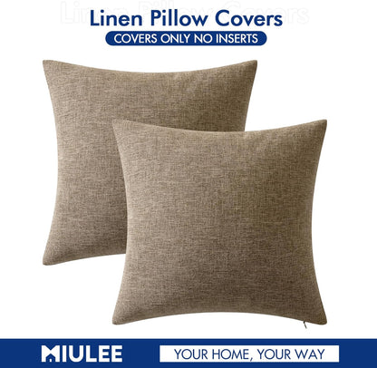 Pack of 2 Decorative Farmhouse Linen Pillow Covers Rustic Boho Accent Outdoor Couch Throw Pillow Covers for Cushion Bed Sofa Living Room Home Decor 20X20 Inch Brown