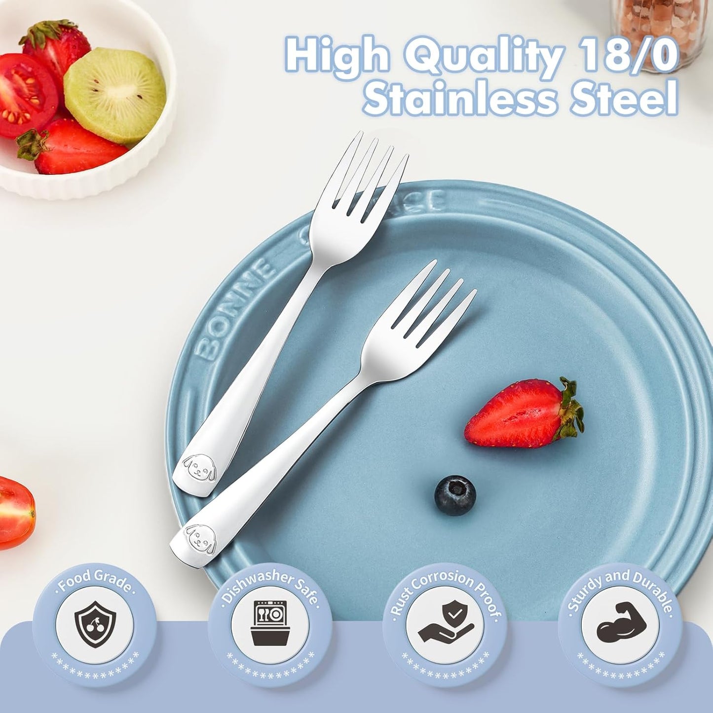 Stainless Steel Toddler Fork Set - 6-Piece Safe and Durable Silverware for Children, Dishwasher Safe with Mirror Polished Finish