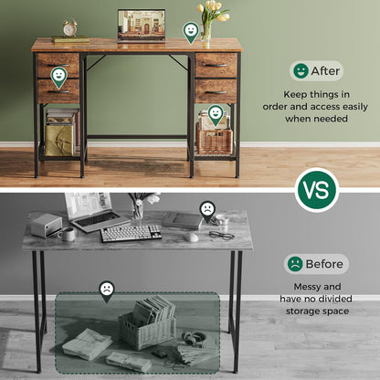 47-Inch Rustic Brown Computer Desk with 4 Drawers and Mesh Shelf for Home Office, Study, and Gaming