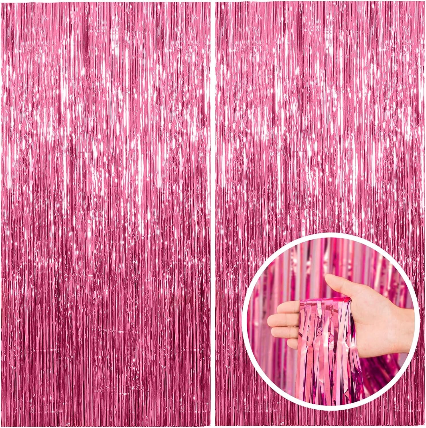 2 Pack Pink Backdrop Party Decorations Tinsel Curtain Party Backdrop Foil Fringe Birthday Decorations Photo Booth Streamer Backdrop Pink Theme Bachelorette Graduation Decor