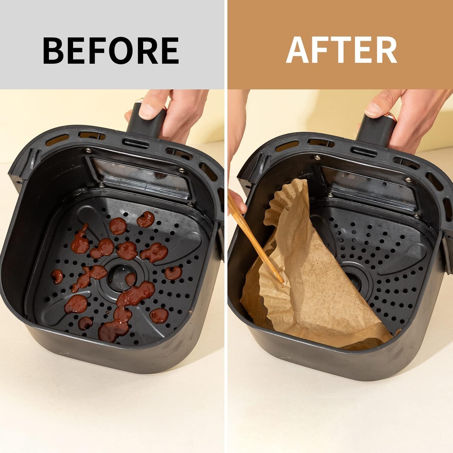 Air Fryer Disposable Paper Liner, 100PCS Food Grade Parchment Liners for Ninja Dz201,Ninja Foodi Dual Air Fryer Accessories Baking Paper (9 * 6, Natural)