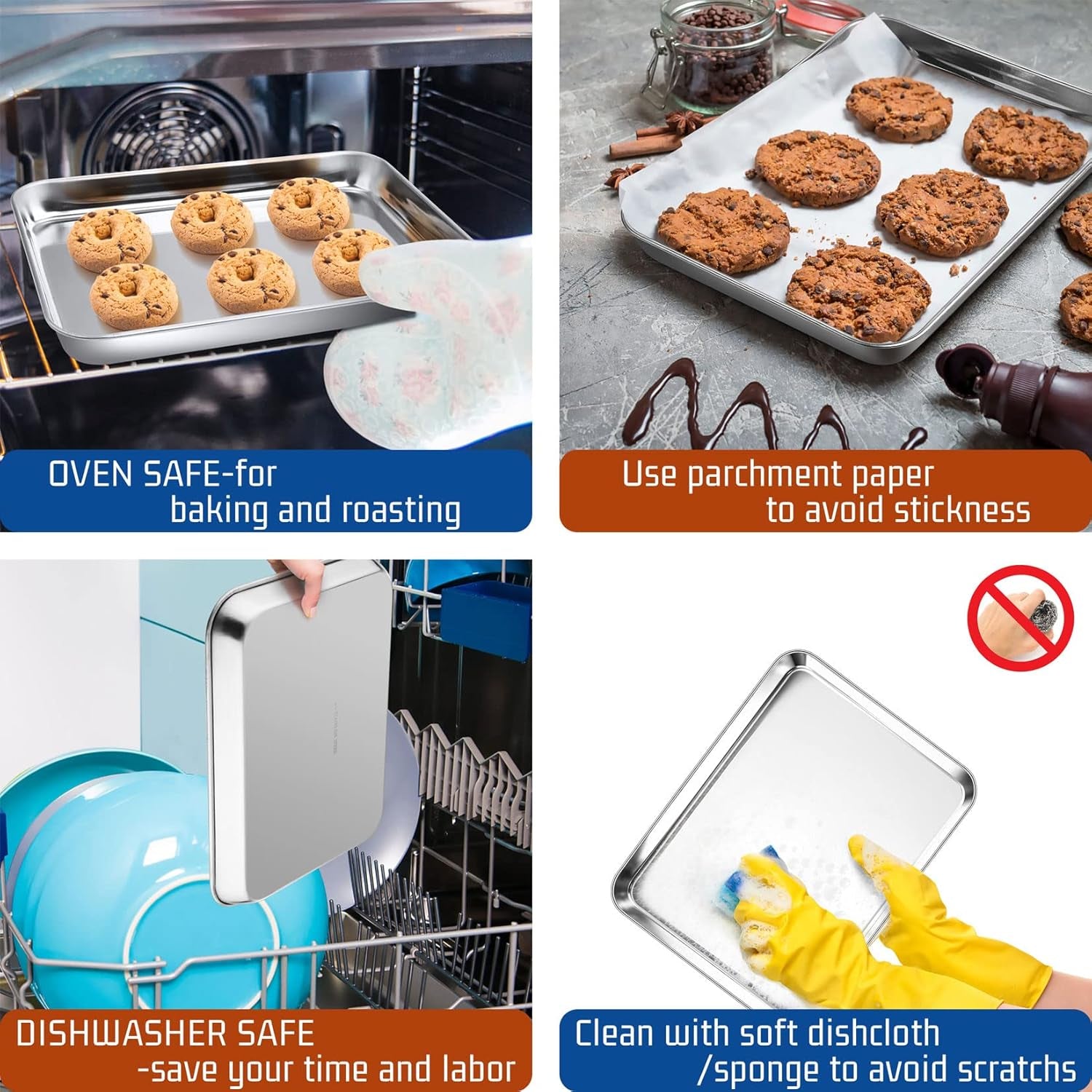 9 Inch Baking Cookie Sheet, Oven Pan Tray Stainless Steel Sheet Pan for Kitchen, Oven Bakeware for Multi Uses, Shiny Look & Dishwasher Safe, Healthy & Heavy Duty, 1Pc
