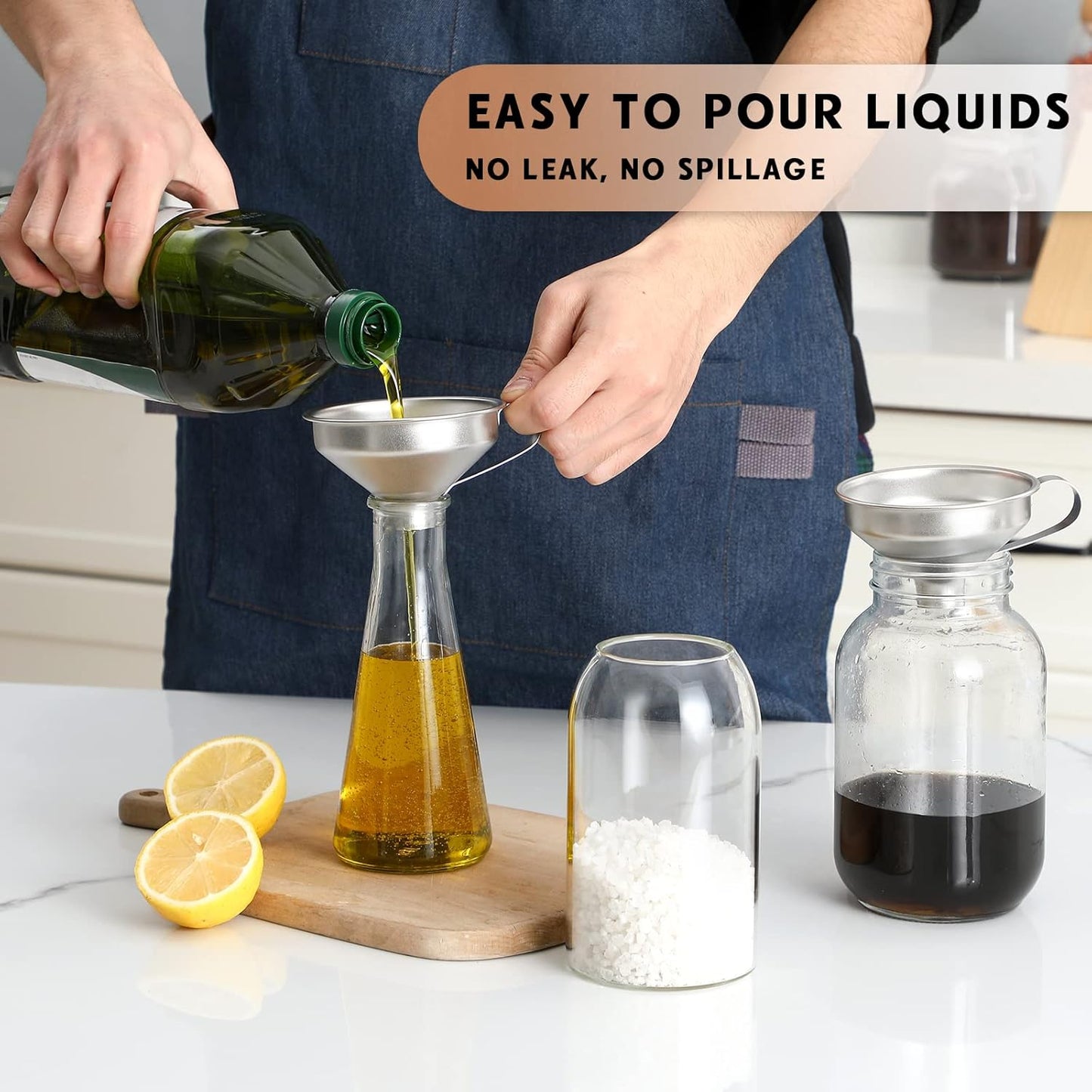 18/8 Stainless Steel Spice Funnel with Handle for Spice Jars - Professional Grade Kitchen Tools