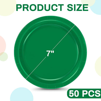 50 PCS Paper Plates, 7 Inches Small Green Plates, Sturdy Disposable Dessert Plates, Heavy Duty Paper Plates, Green Dinnerware, Party Supplies Perfect for Birthdays St Patrick Celebrations