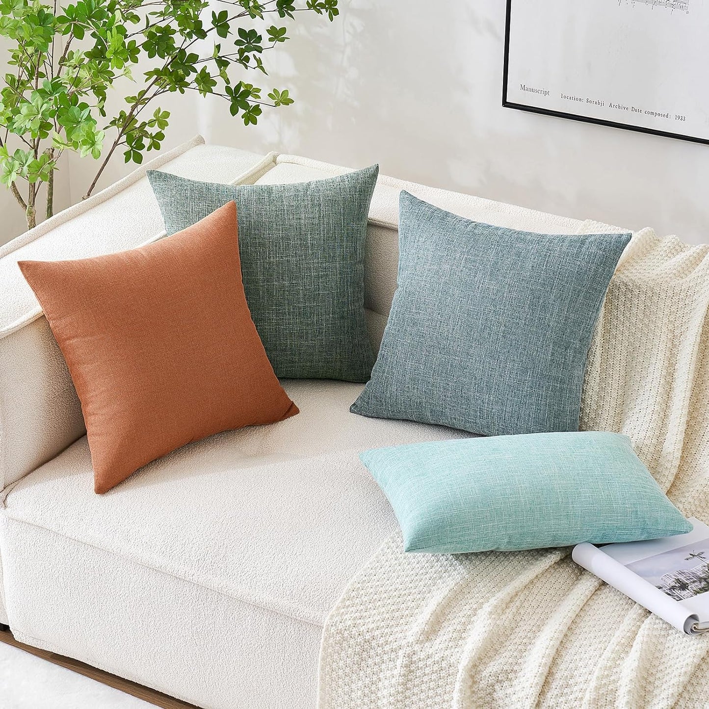 Set of 2 Rustic Linen Burlap Pillow Covers for Farmhouse Boho Decor - 18x18 Inch Accent Pillowcases for Sofa, Car, Couch, and Bedroom