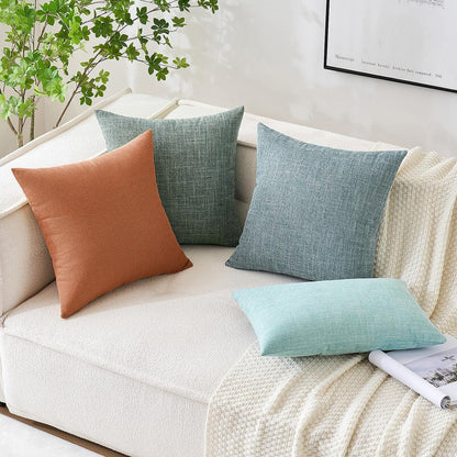 Set of 2 Rustic Linen Burlap Pillow Covers for Farmhouse Boho Decor - 18x18 Inch Accent Pillowcases for Sofa, Car, Couch, and Bedroom