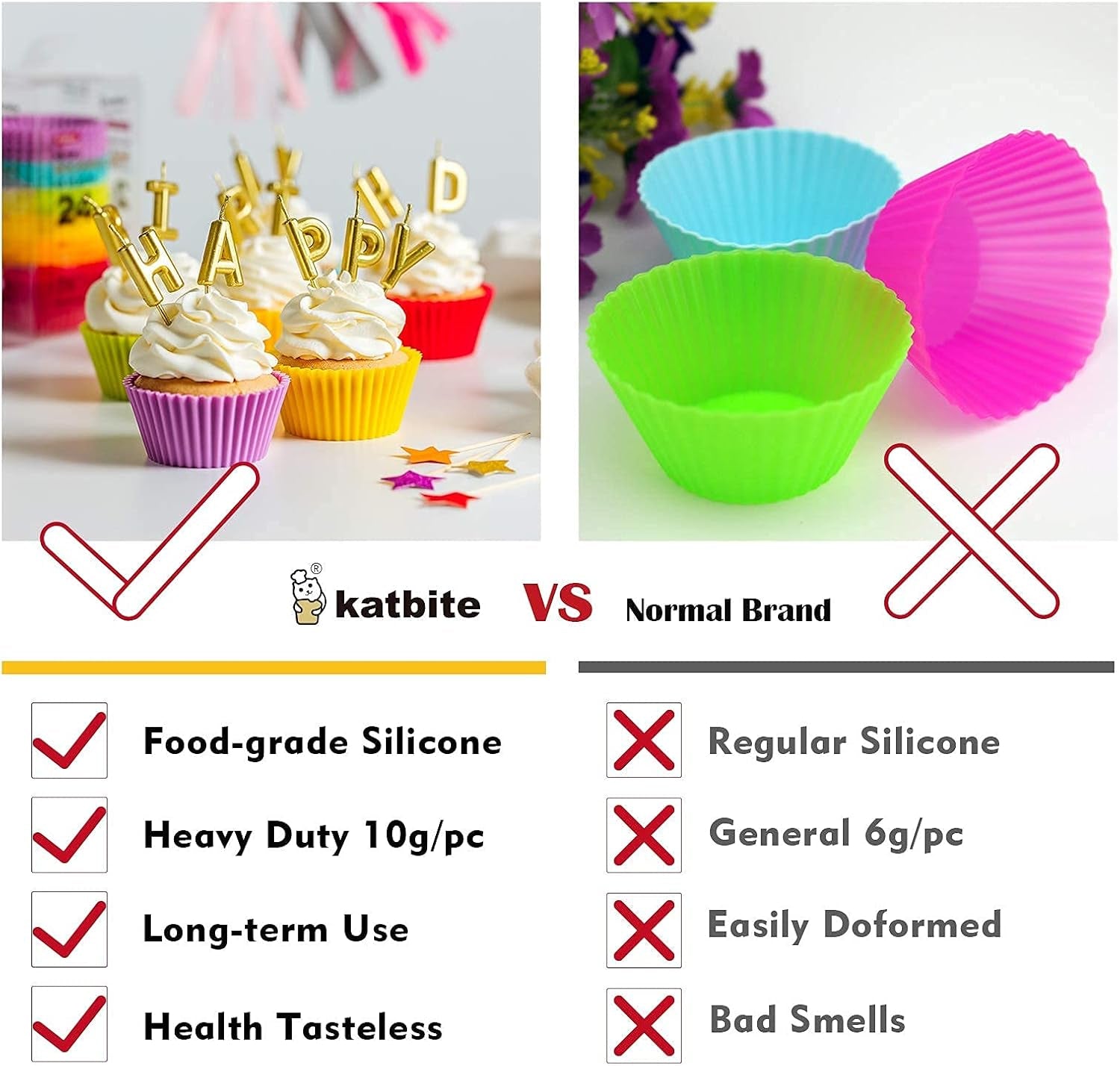 Silicone Cupcake Baking Cups 48 Pack, Heavy Duty Silicone Baking Cups, Reusable & Non-Stick Muffin Cupcake Liners Holders Set for Party Halloween Christmas Bakery Molds Supplies