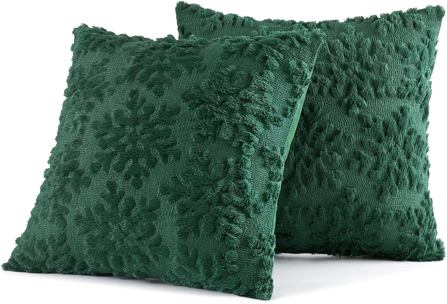Christmas Dark Green Throw Pillow Covers Snowflakes Decorative 18×18 Inch Faux Wool Winter Festival Couch Pillow Covers Set of 2 Farmhouse Holiday Home Decors for Sofa Livingroom Bed