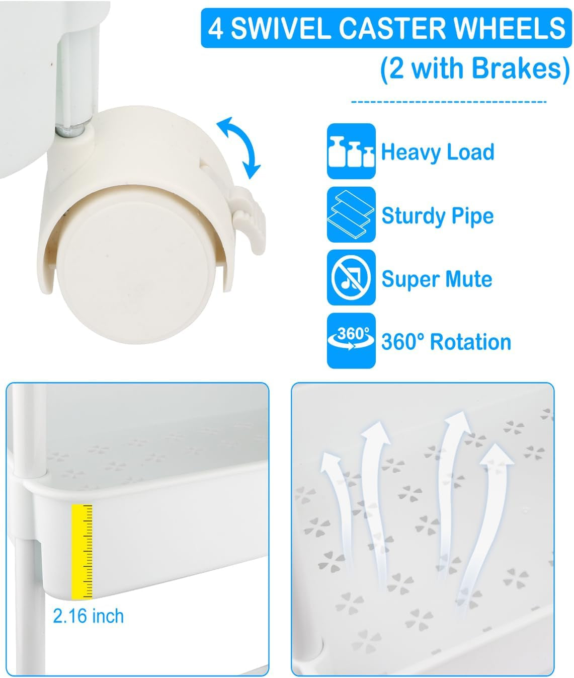 Diaper Caddy Organizer, 3-Tier Movable Diaper Cart with Wheels, Newborn Essentials Must Haves, Diaper Caddy for Wipes & Diapers, Baby Registry Search - Plastic White