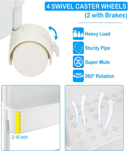 Diaper Caddy Organizer, 3-Tier Movable Diaper Cart with Wheels, Newborn Essentials Must Haves, Diaper Caddy for Wipes & Diapers, Baby Registry Search - Plastic White