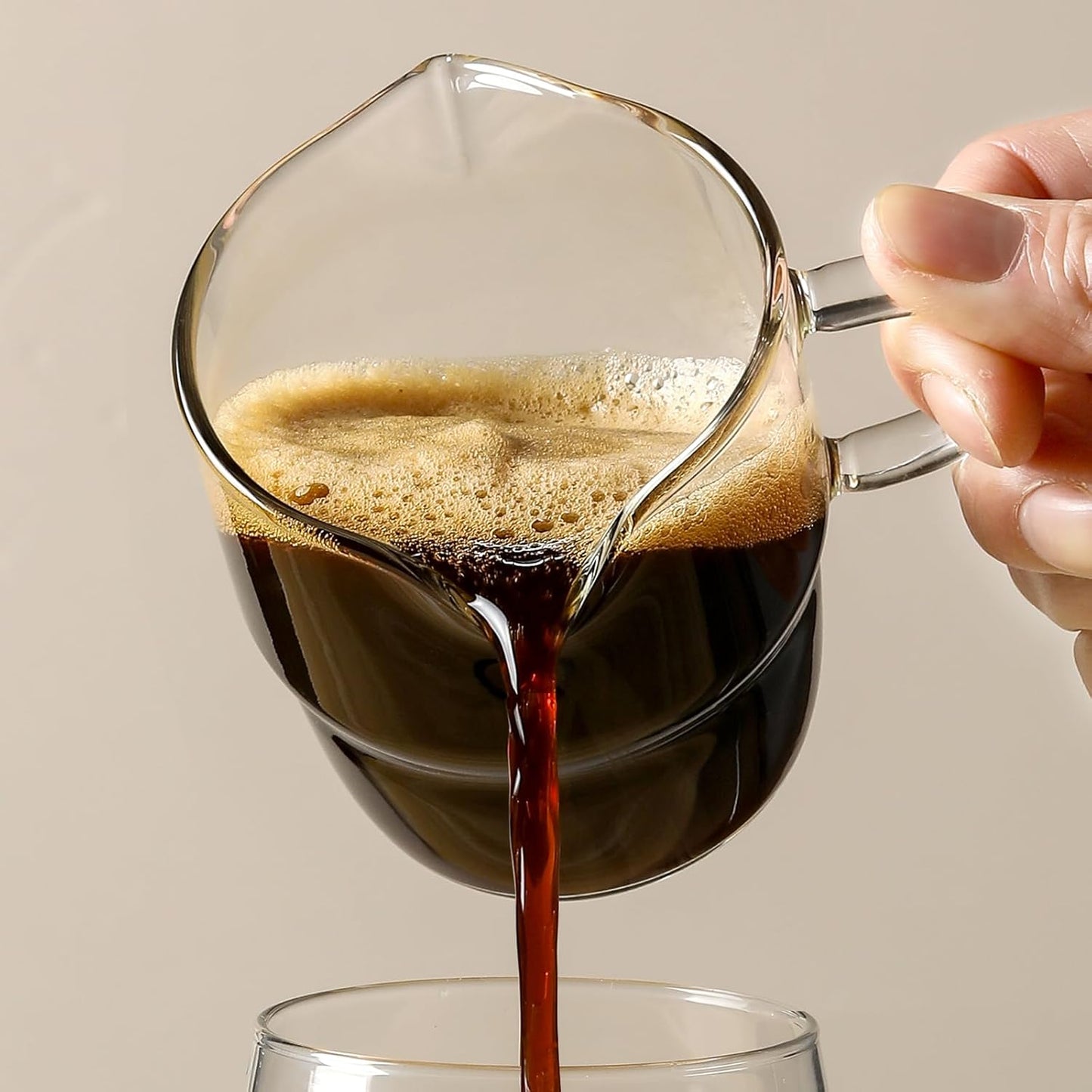 Espresso Cups Set of 2, 6 OZ Double Spouts Stackable Cups, Espresso Shots Glass Mugs with Handle, Cute Clear Glasses for Coffee Bar, Machine Accessories