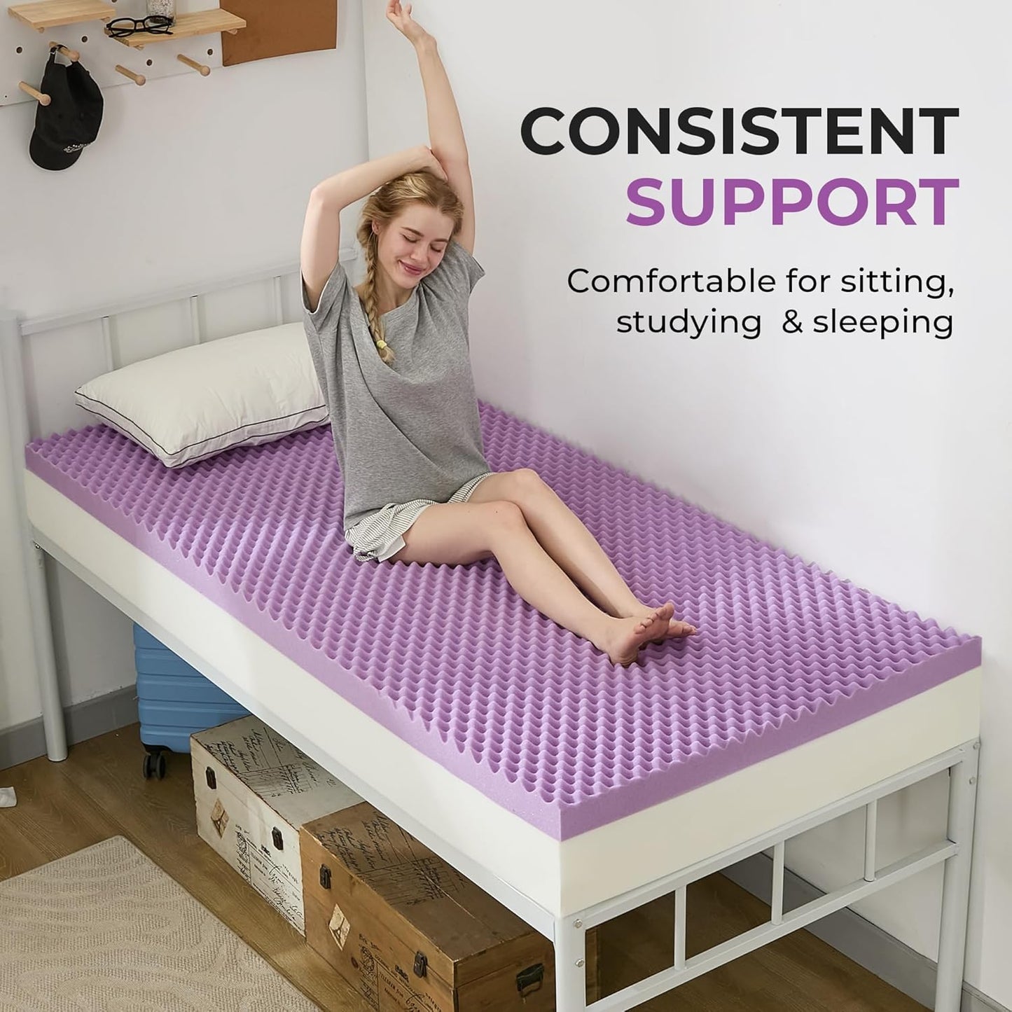 2 Inch Egg Crate Memory Foam Mattress Topper Twin XL, Twin Extra Long Mattress Pads for College Dorm Single Bed, Pressure Relieve Certipur-Us Certified,39X80 Inches